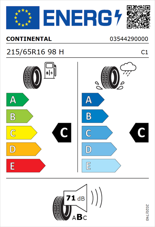 Tyre Label for Continental ContiCrossContact LX 2 215/65R16 98H