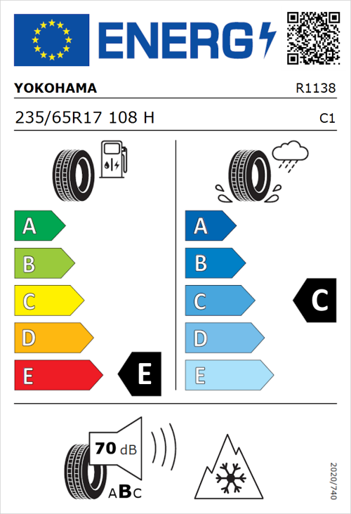 Tyre Label for Yokohama Geolandar-G015 235/65R17 108H